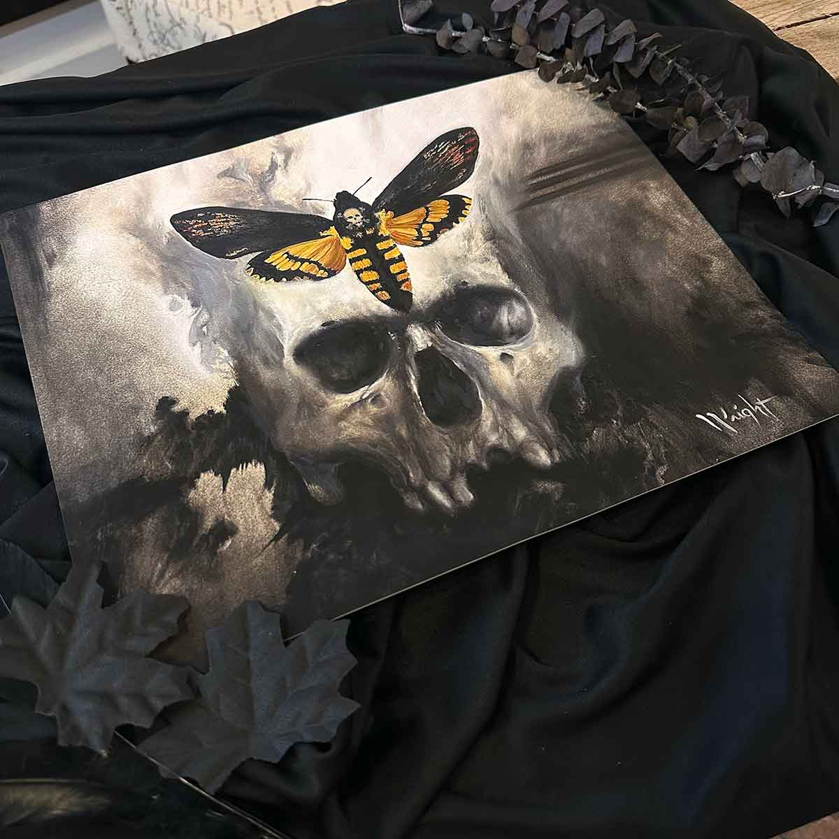 Death Head Hawk Moth and Human Skull Print