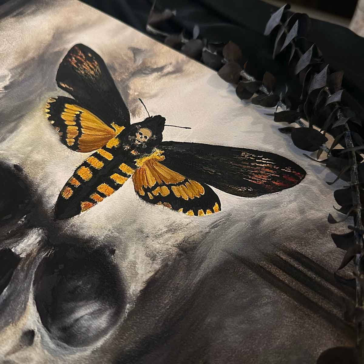 Death Head Hawk Moth and Human Skull Print